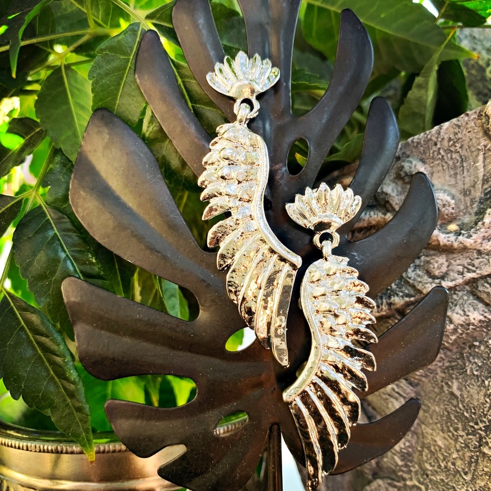 Hammered Silver Wings, post earrings.